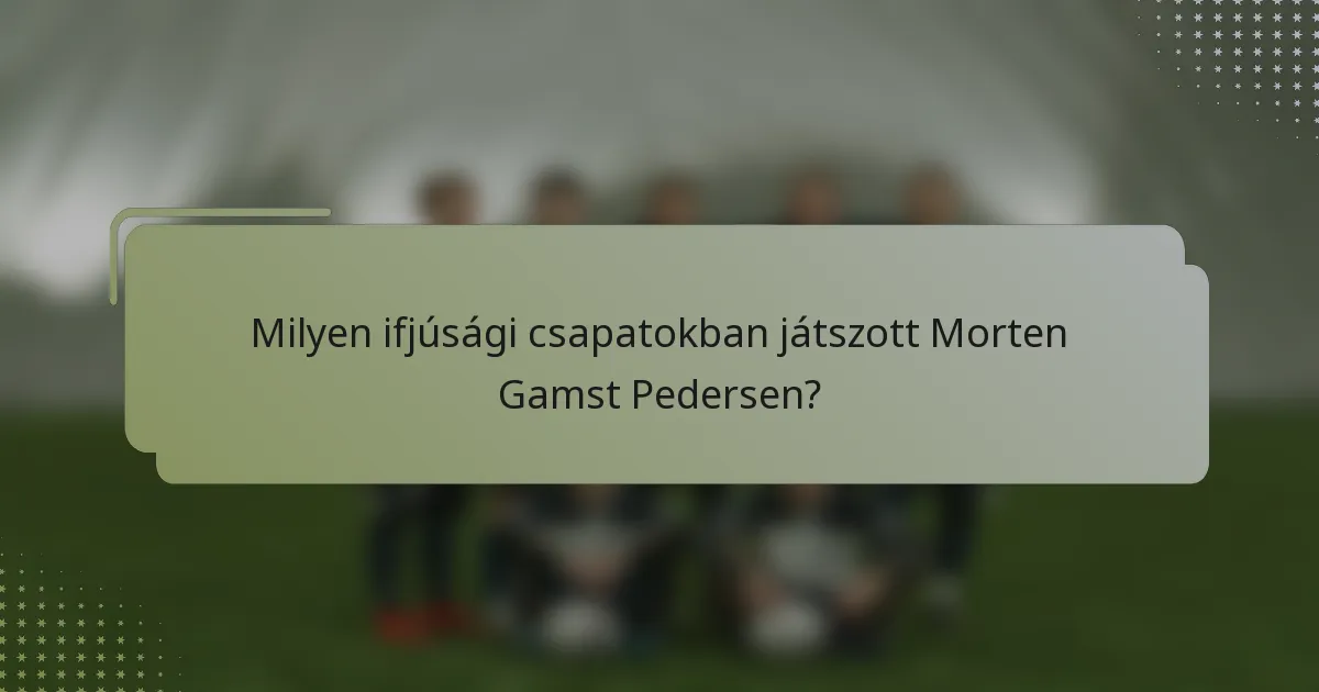 Milyen ifjúsági csapatokban játszott Morten Gamst Pedersen?